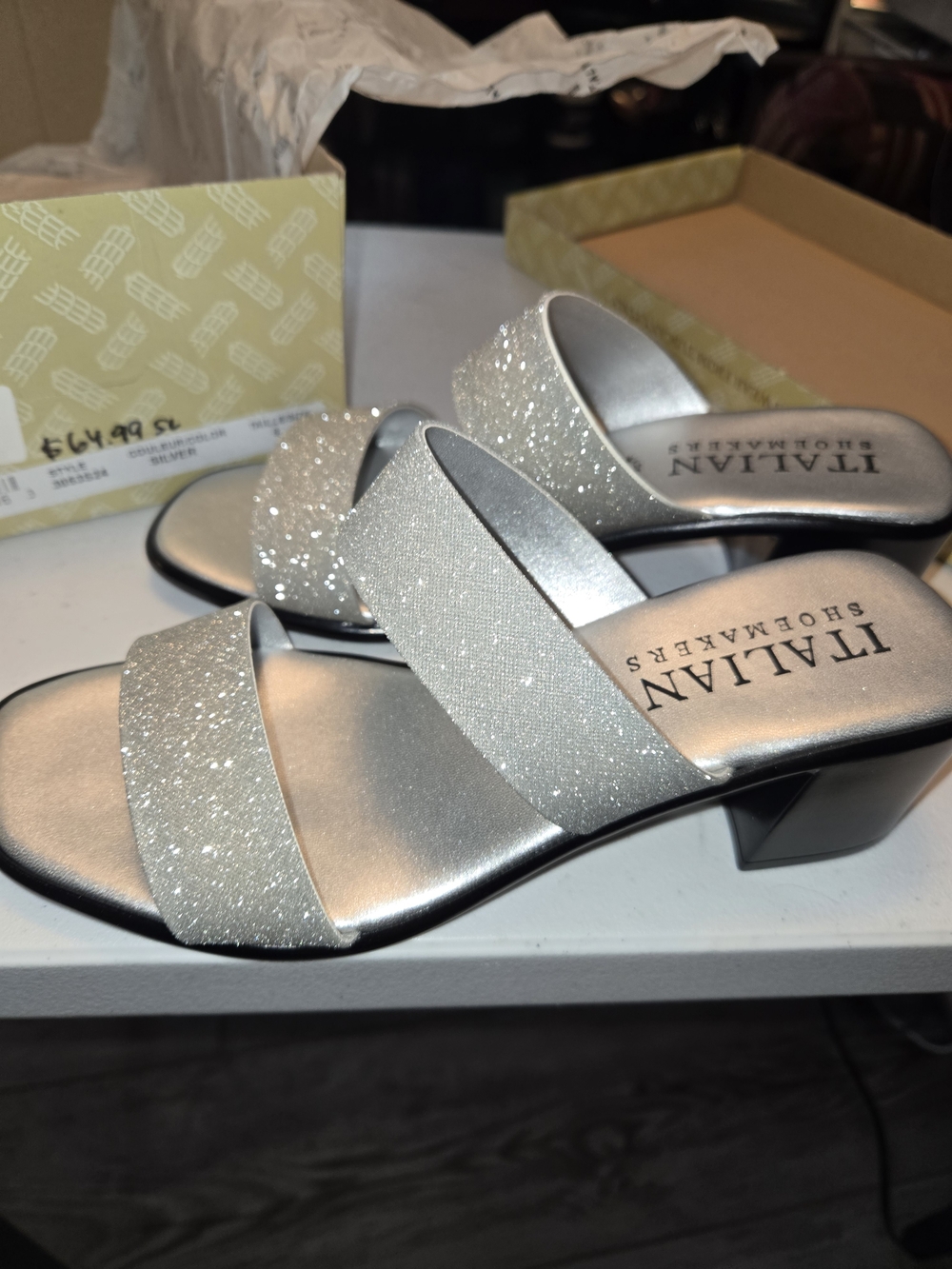 Italian Shoemakers Silver Glitter Two-Strap Low Heel Sandals